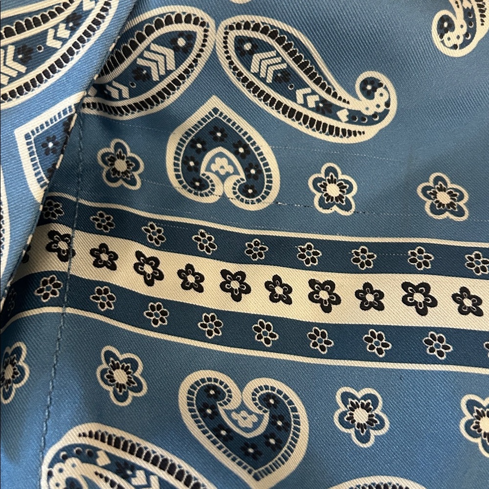 Sandro Blue Paisley Long Sleeve Collared Chloe Silk Mini Dress **Size 40/US 8** - Picture 11 of 12